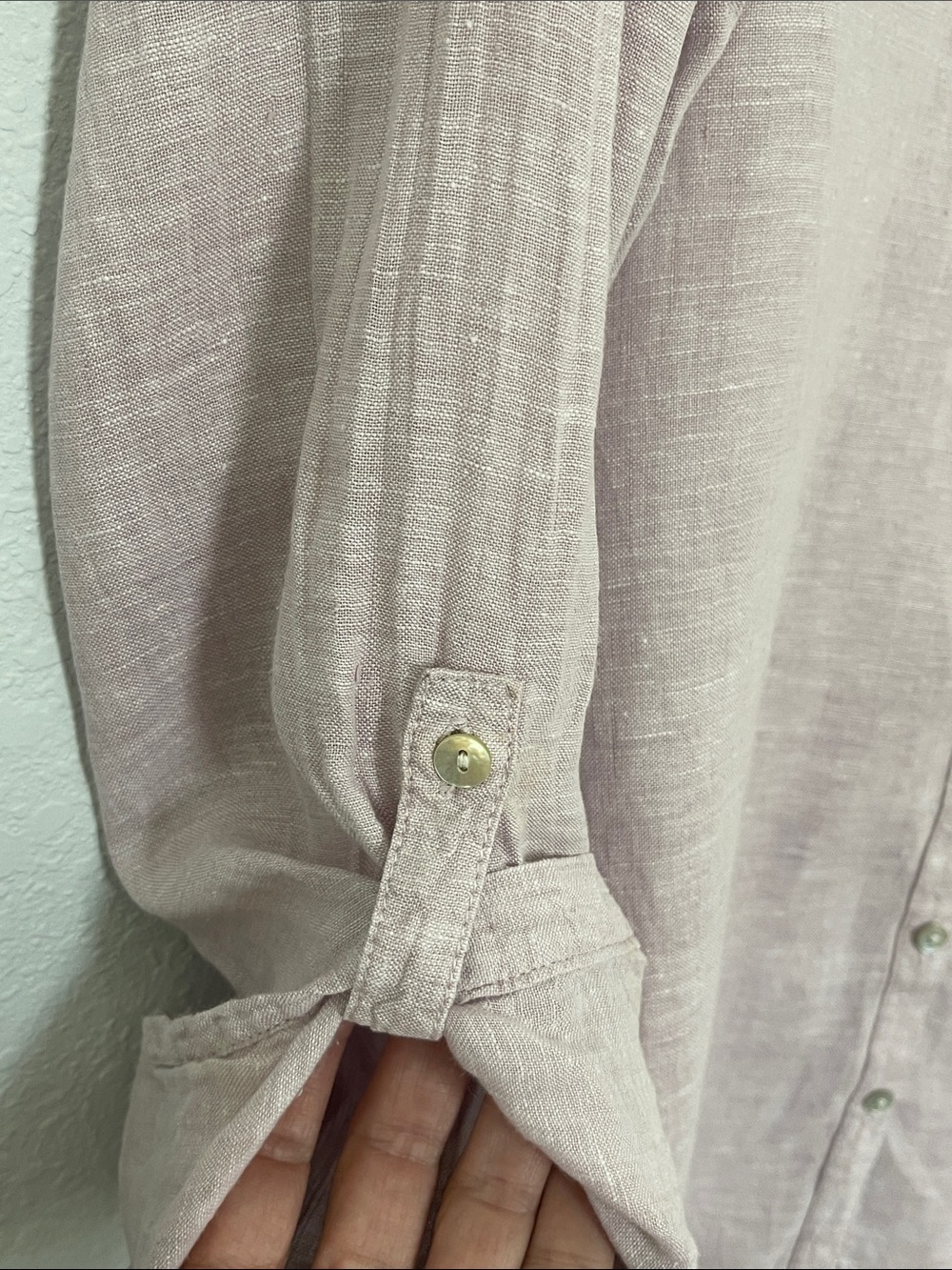Sigrid Olsen 100% Linen Blush Pink Roll Tab Button Up Shirt Size Small - Picture 5 of 7